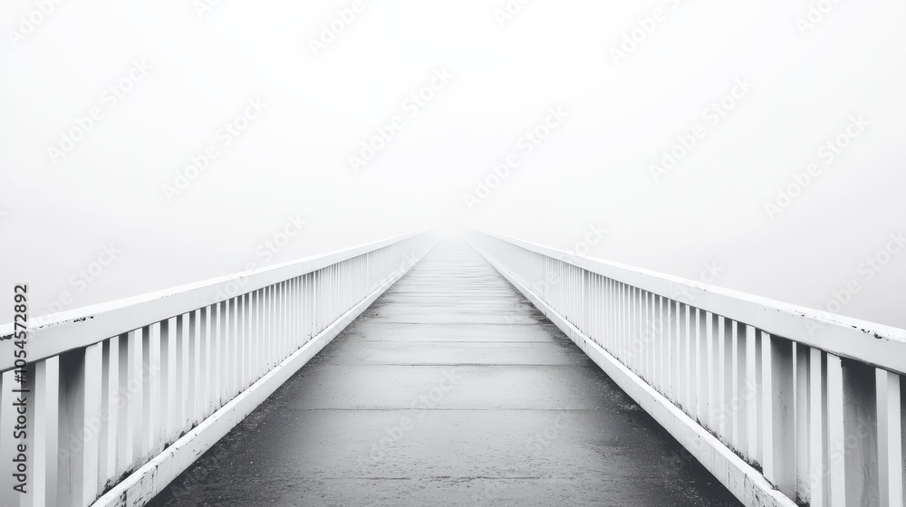 Obraz premium Bridge into the Unknown: A solitary bridge stretches into a misty expanse, inviting contemplation and a sense of adventure. The image evokes feelings of mystery and possibility.