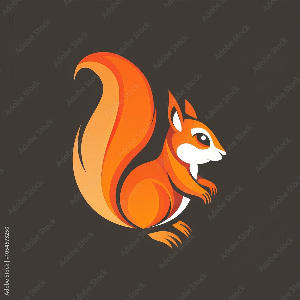 Obraz premium A stylized orange squirrel with a bushy tail on a dark background.