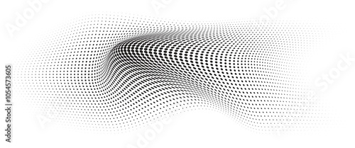 	
Flowing Wave Dot Halftone Pattern: Curve Gradient Shape on Transparent Background. Suitable for AI, Tech, Network, Digital, Science, and Technology Themes.