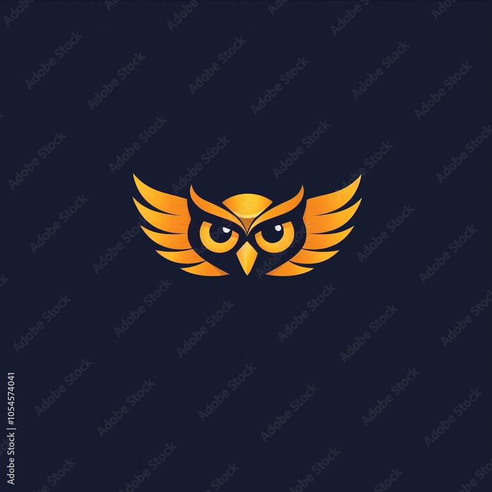 A stylized owl with outstretched wings against a dark blue background. A stylized owl with outstretched wings against a dark blue background.