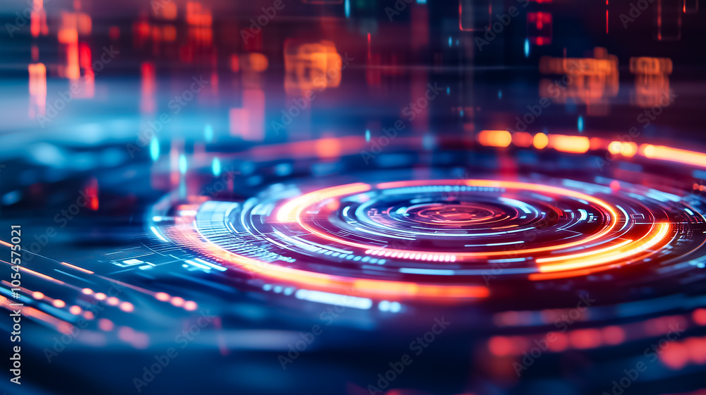 A vivid holographic interface radiates light in a sophisticated digital space, showcasing advanced technology A vivid holographic interface radiates light in a sophisticated digital space, showcasing advanced technology