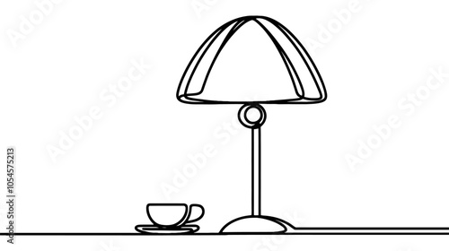 One continuous line illustration of a table lamp, isolated on white background.