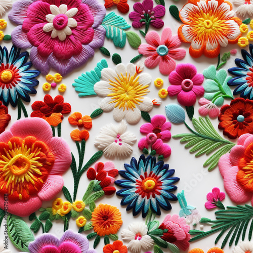 Seamless Mexican Embroidery Pattern – Vibrant Floral Folk Art Design