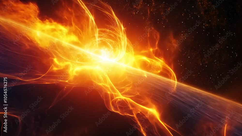 A fiery explosion erupts from a planet in space, illuminating the surrounding darkness A fiery explosion erupts from a planet in space, illuminating the surrounding darkness