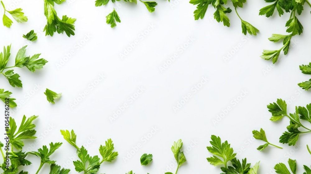 Obraz premium Fresh Green Herbs Frame on White Background