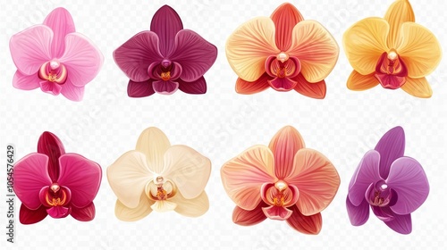 Variety of Colorful Orchids in Full Bloom
