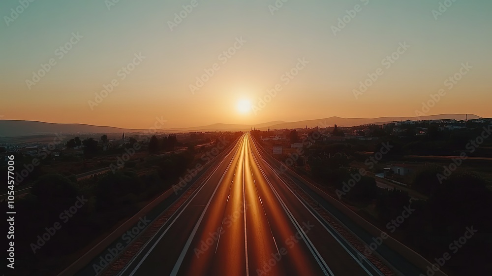 a long road with an empty asphalt surface stretching to the horizon and a clear sky at sunset. , Generative Ai a long road with an empty asphalt surface stretching to the horizon and a clear sky at sunset. , Generative Ai