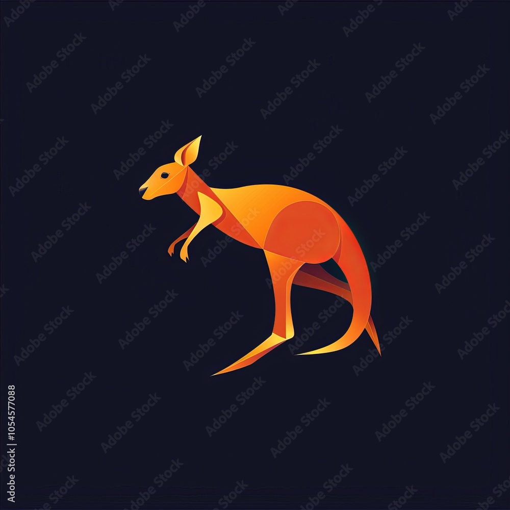 Obraz premium Geometric illustration of a kangaroo against a dark blue background, showcasing an abstract design style.