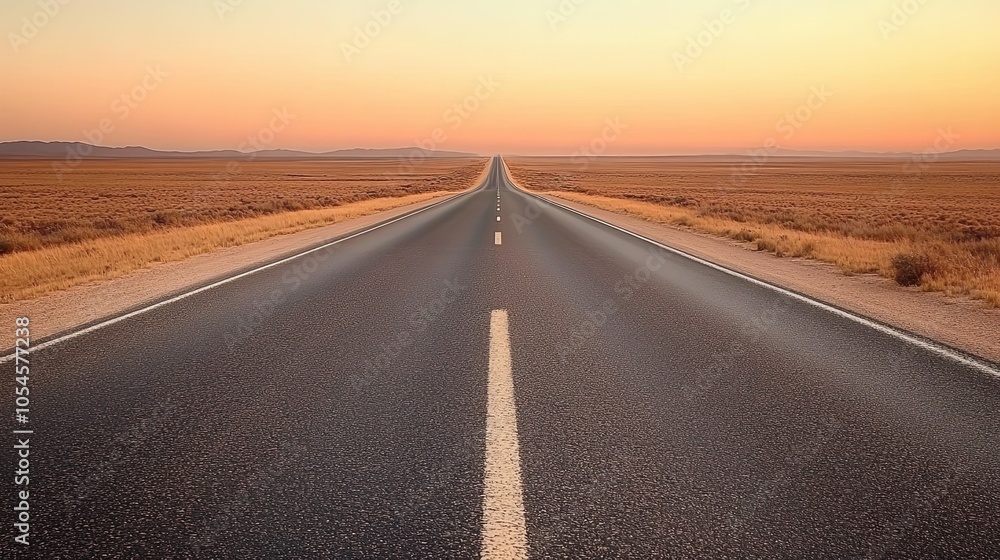 a long road with an empty asphalt surface stretching to the horizon and a clear sky at sunset. , Generative Ai a long road with an empty asphalt surface stretching to the horizon and a clear sky at sunset. , Generative Ai
