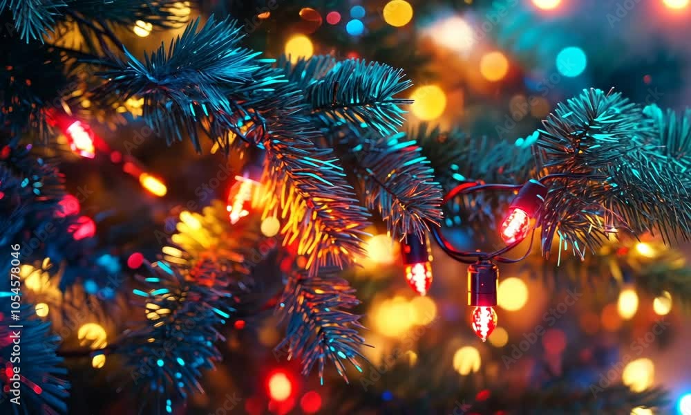 Christmas tree lights with a heatmap effect, showing warm reds around the brightest bulbs and cooler blues on the darker branches Christmas tree lights with a heatmap effect, showing warm reds around the brightest bulbs and cooler blues on the darker branches
