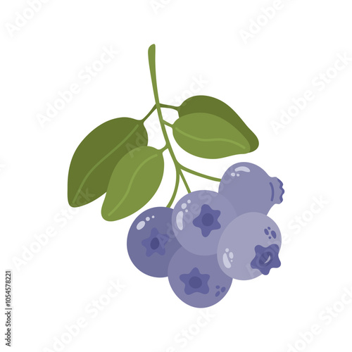 Summer blueberries with leaves. Hand drawn cartoon berries illustration.