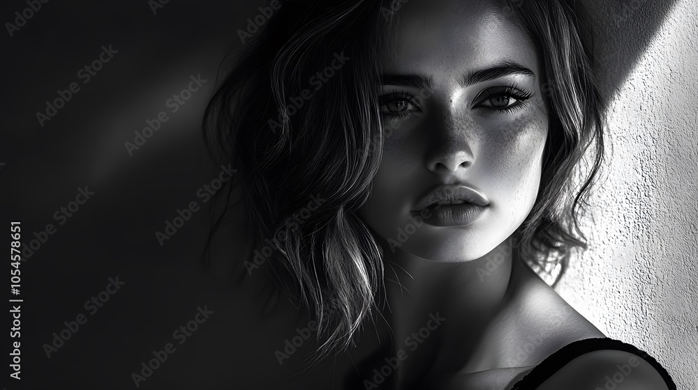 A dramatic portrait that highlights the models emotions black and white
