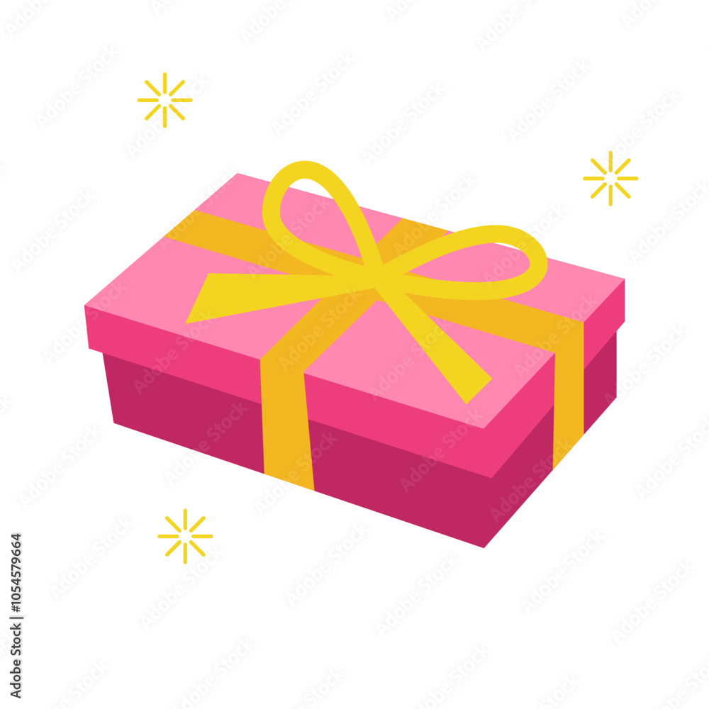 Obraz premium Gift box or presents illustration for holiday celebration, special sales offer, birthday celebration, anniversary box with wrapping paper and ribbon bow. Isolated on white background.