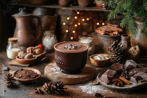 Wallpaper Mural holiday dessert recipe, rich chocolate pudding resting in a cozy kitchen, embraced by cocoa, cream, and festive vibes Torontodigital.ca