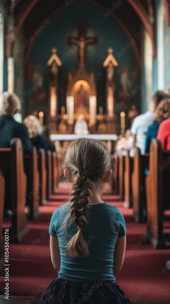 Young Girl in a Church Attending Service Young Girl in a Church Attending Service