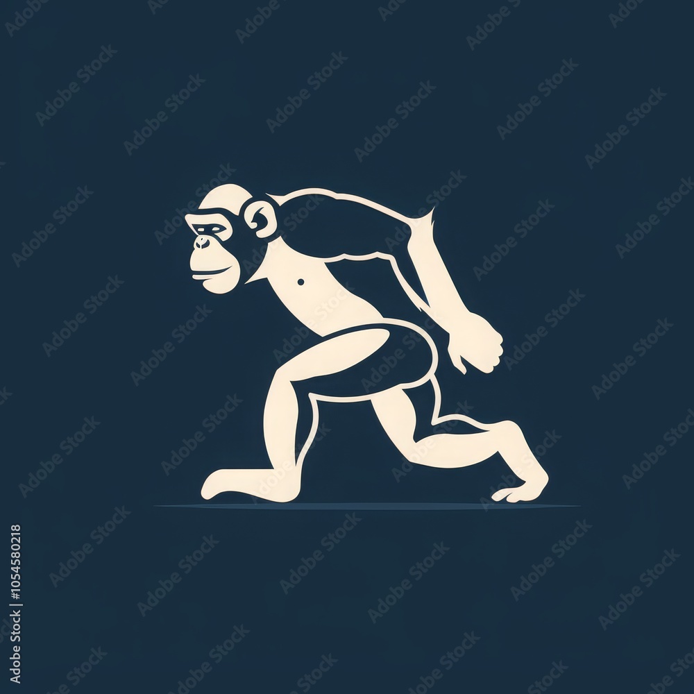 Naklejka premium A stylized illustration of a chimpanzee running on a dark blue background.