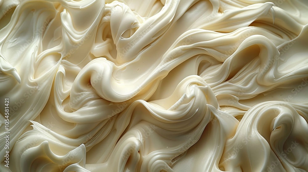 Creamy Texture. White Cosmetic Cream, Skincare Product. Closeup Beautiful Swirls, Top View Creamy Texture. White Cosmetic Cream, Skincare Product. Closeup Beautiful Swirls, Top View