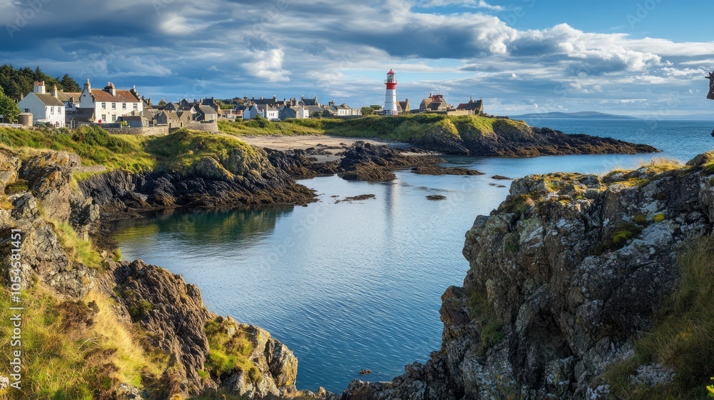 Scenic Coastal View with Lighthouse and Rocky Shoreline Scenic Coastal View with Lighthouse and Rocky Shoreline