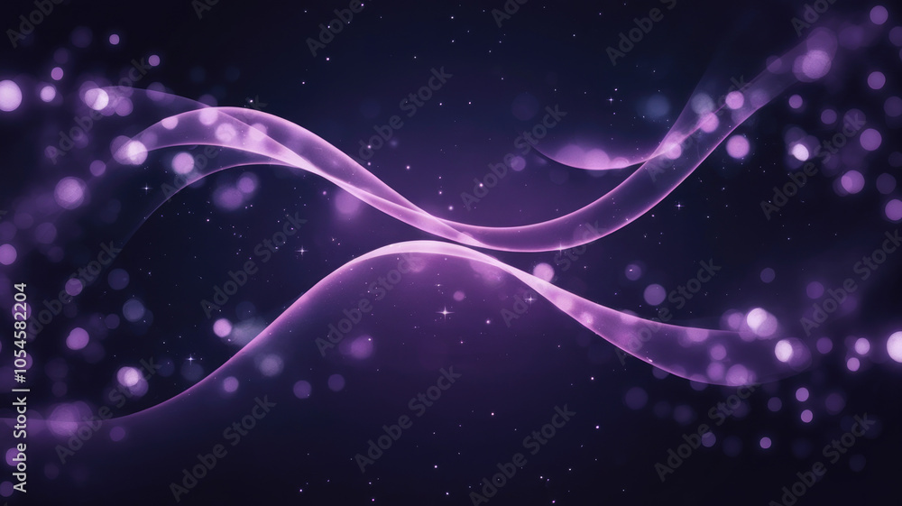 Obraz premium A mesmerizing abstract background featuring flowing purple waves and sparkling bokeh effects, creating a sense of depth and tranquility.
