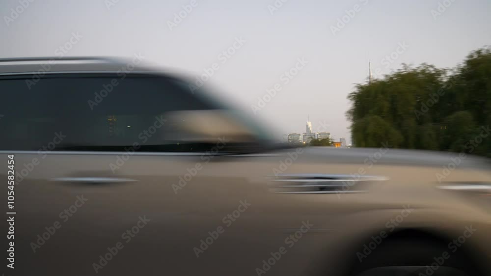 twilight time dubai city famous downtown road trip passenger side window pov panorama 4k uae twilight time dubai city famous downtown road trip passenger side window pov panorama 4k uae