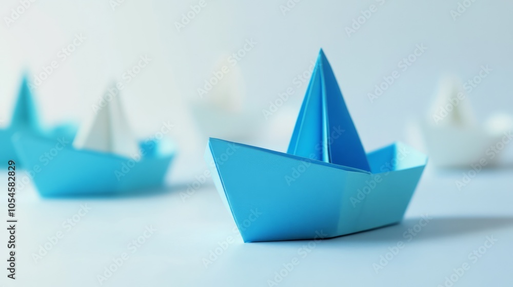 Colorful Paper Boats on a Soft Blue Background Colorful Paper Boats on a Soft Blue Background