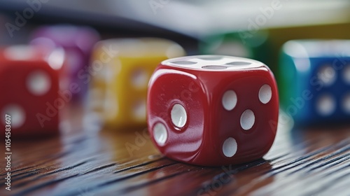 Colorful Dice on Wooden Table photo