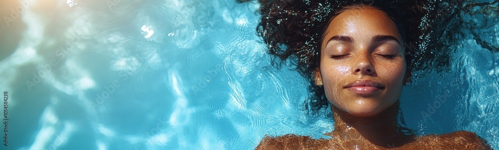 Woman with her eyes closed in a pool Woman with her eyes closed in a pool