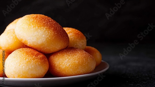 A close-up of a pile of golden brown rolls on a white plate.  The rolls are freshly baked and have a slightly crispy exterior.