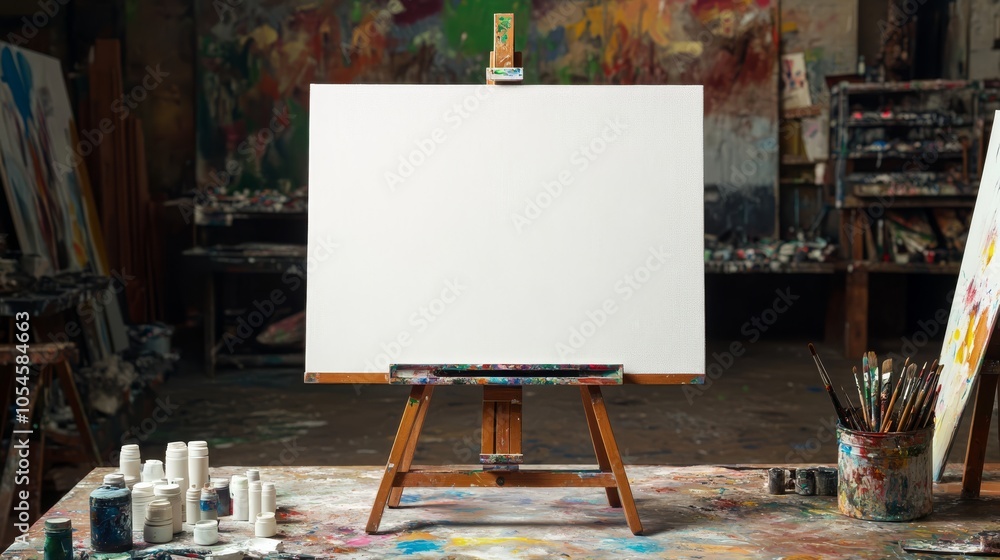 Blank Canvas in Artist's Studio Blank Canvas in Artist's Studio
