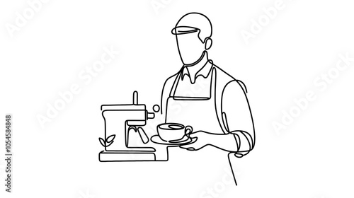 One continuous line illustration of a barista, isolated on white background.