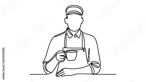 One continuous line illustration of a barista, isolated on white background.