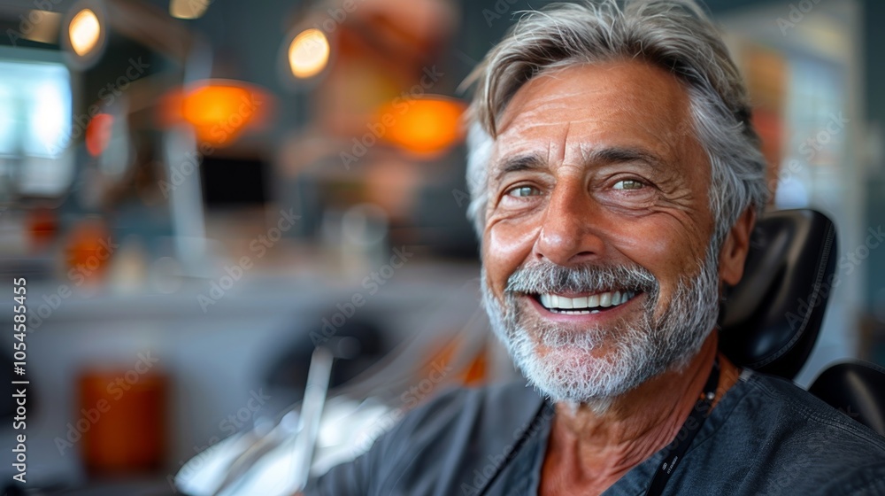 Portrait Of Smiling Mature Man With Healthy White Teeth At Dentist Office, Healthcare Concept. Portrait Of Smiling Mature Man With Healthy White Teeth At Dentist Office, Healthcare Concept.