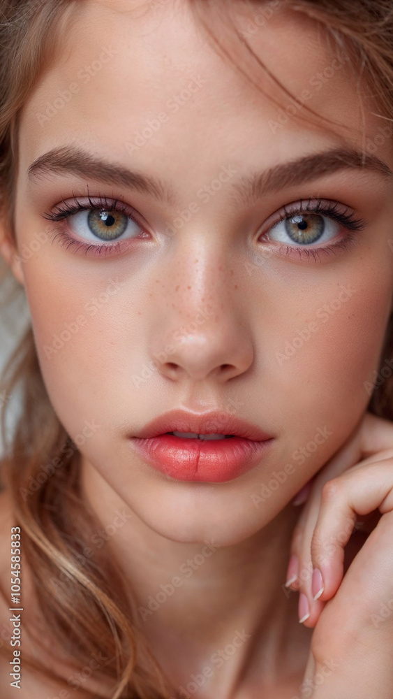 Close-Up Portrait of Young Woman with Freckles and Natural Makeup Close-Up Portrait of Young Woman with Freckles and Natural Makeup