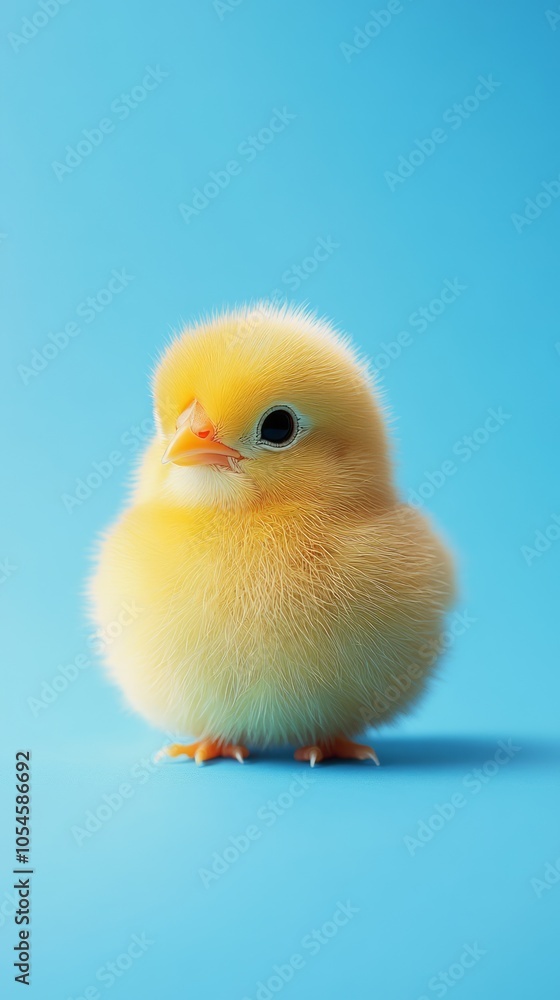 Adorable Yellow Chick Against a Blue Background Adorable Yellow Chick Against a Blue Background