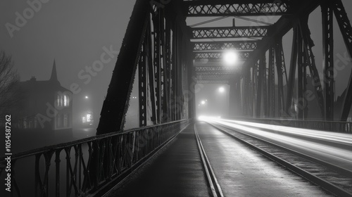 Foggy Night at an Industrial Bridge