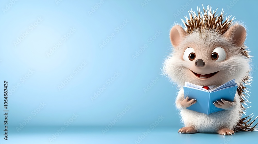 Obraz premium Adorable 3D of a Hedgehog Wearing a Formal Business Suit and Tie Holding a Stack of Papers on a Cluttered Office Desk Representing the Hardworking and Dedicated Nature of the Corporate World