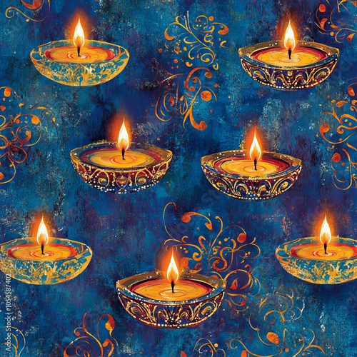 Happy Diwali! Celebrate the Festival of Lights with this bright and festive banner featuring traditional diya lamps. Perfect for sharing on social media. photo