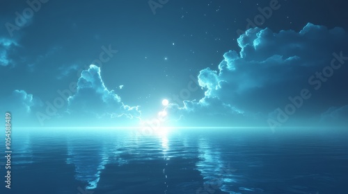 Serene Blue Ocean with Clouds at Dusk