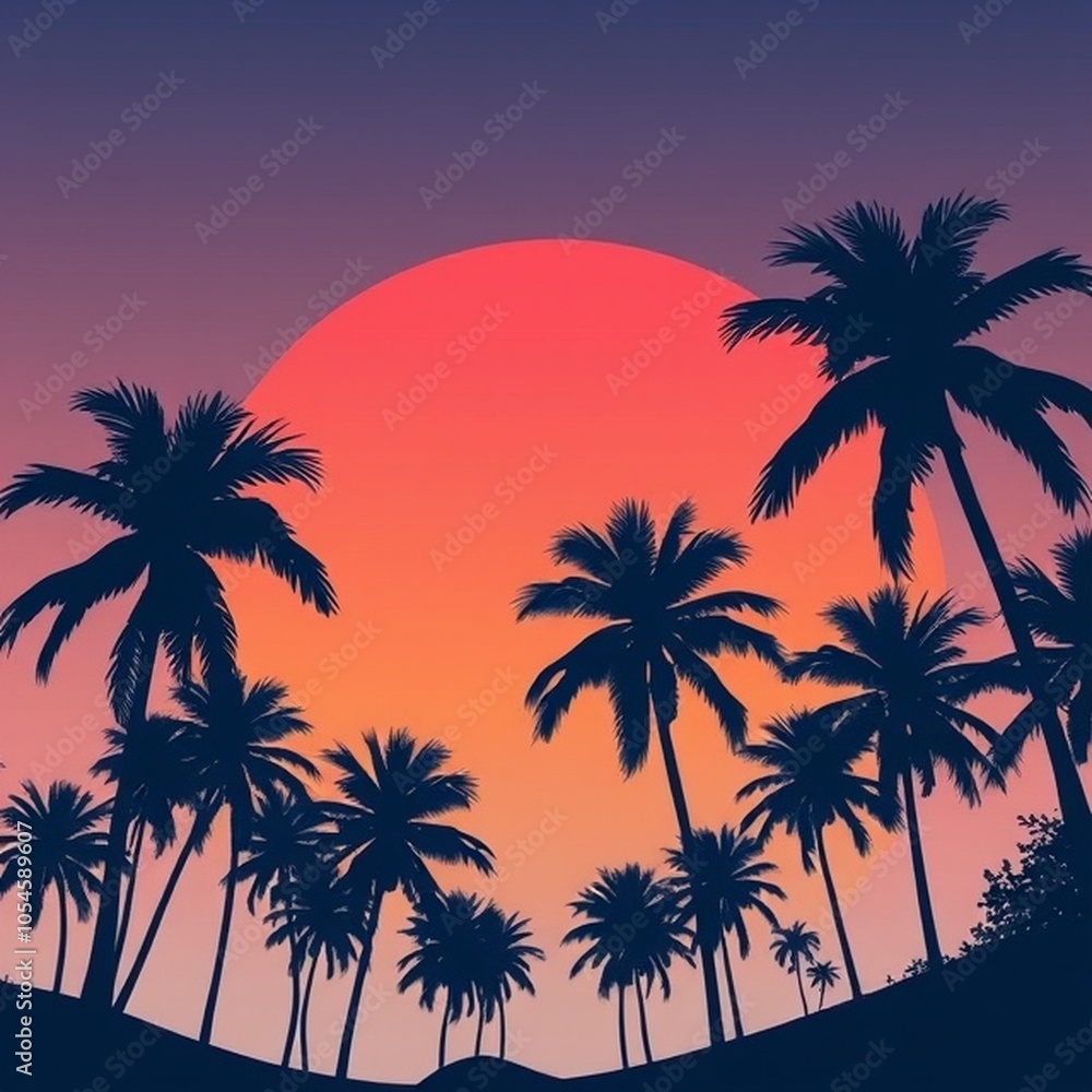 Naklejka premium palm silhouette on sunset