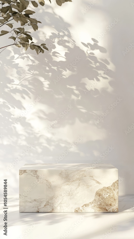 Elegant Marble Block with Soft Shadows on a Minimalist Background