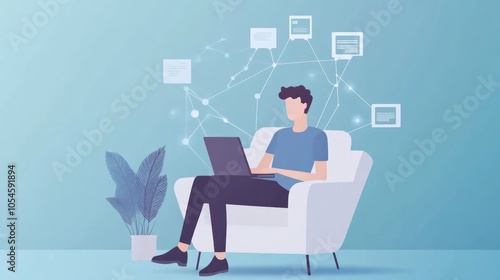 Young Professional Working on Laptop in Modern Home Office