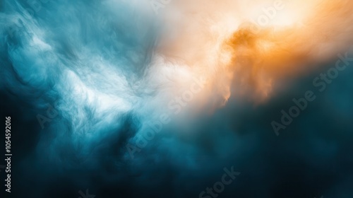 Abstract capri storm clouds with sunlight softly breaking through, casting blurred shadows across the scene, creating a dramatic setting for high-end product displays. Leave space for text. 