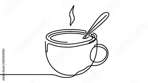 One continuous line illustration of coffee with whipped cream, isolated on white background.