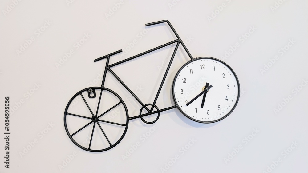 Decorative bicycle clock isolated on white background, transport, cycling template, copy space area
