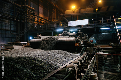 Industrial production line of Iron ore pellets in metallurgical factory
