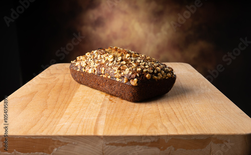 Homemade banana bread with black walnuts.