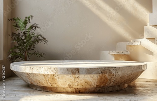 Minimal Abstract Beige Stone Podium for Product Presentation