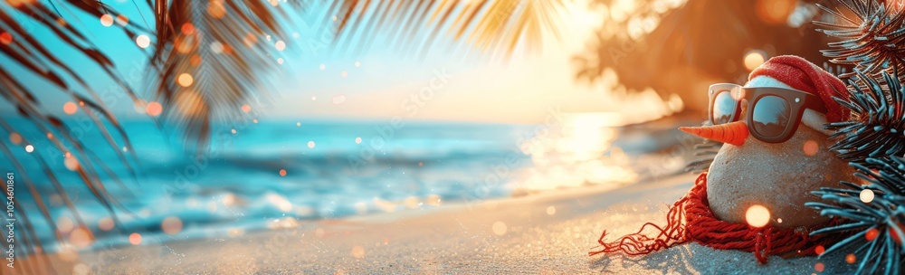Sandy Snowman with Sunglasses on Sunny Beach Sandy Snowman with Sunglasses on Sunny Beach
