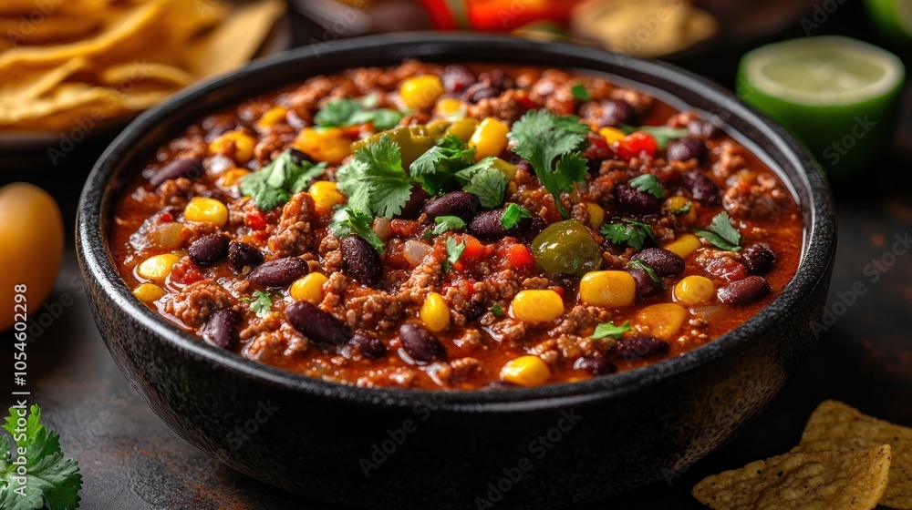 Bowl of Chili Con Carne with Toppings Bowl of Chili Con Carne with Toppings
