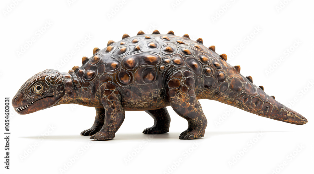 Naklejka premium Ankylosaurus Realistic on White Background: Marvel at the Armored Presence of a Heavily Plated Dinosaur with a Clubbed Tail from the Late Cretaceous Period